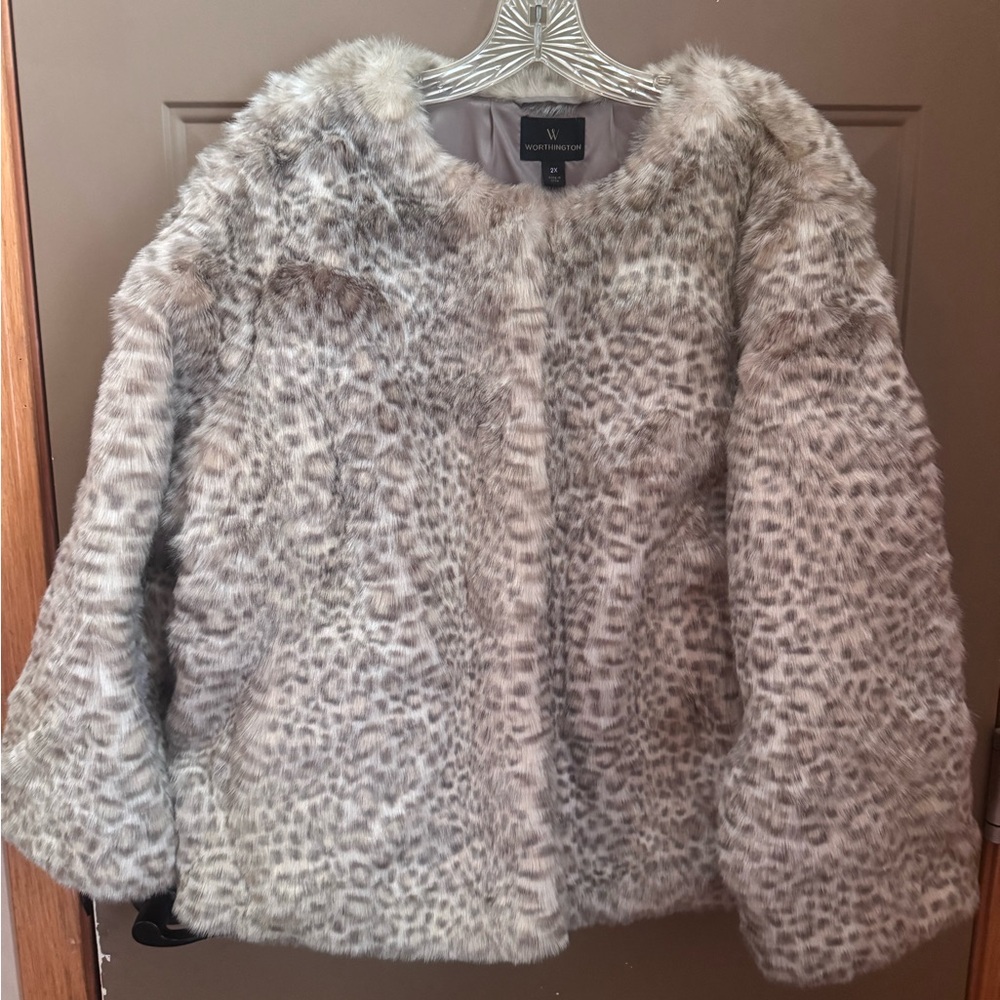Worthington Faux Fur Animal Print Jacket